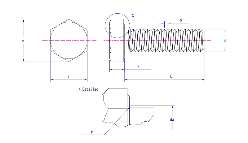 DIN 558 M5 to M36 Hexagon Head Screws Threaded up to The Head