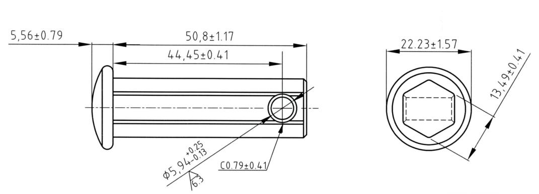 M13×51 Đầu tròn phẳng Clevis Square Pin có lỗ M13×51 Đầu tròn phẳng Clevis Square Pin có lỗ